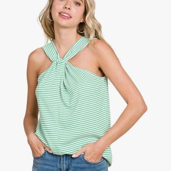 Culture Code Blue Striped Twist Neck Tank Top NWT Small Art - Picture 6 of 6